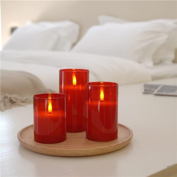 Red Glass Flameless Candles Battery Operated with Timer, Remote Control, LED - Picture 5 of 12